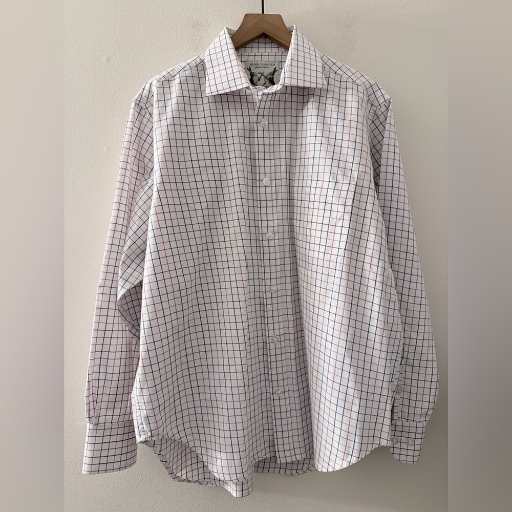 PETER CHRISTIAN white Button Down windowpane Check Shirt long sleeve XL